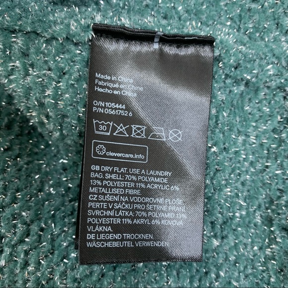 H&M Seafoam Green Silver Metallic Fleck Crewneck Chenille Sweater New Nwt Small - Picture 7 of 9